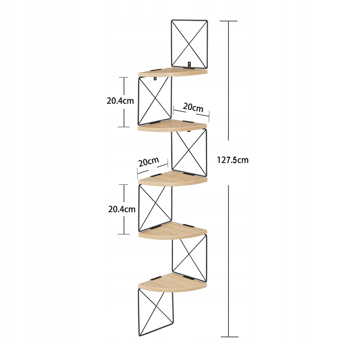Стелаж MUFART 20 см x 127,5 см x 20 см, чорний, дуб сонома