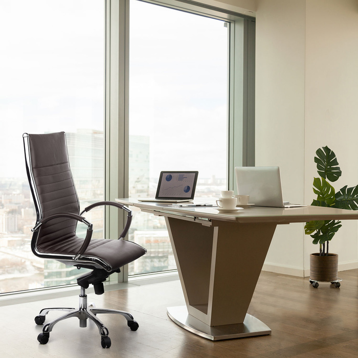 Офісне крісло / крісло керівника PARMA 20 шкіра коричневий хром hjh OFFICE