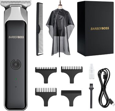 BarberBoss Машинка для стрижки бороди і волосся для чоловіків, тример для обличчя з T-подібним сталевим лезом, компактний і потужний, USB-зарядка, QR-2090