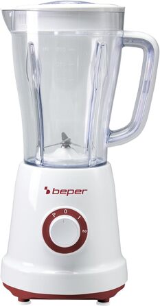 Стаціонарний блендер BEPER P102FRU500, 1,5 л, 500 Вт, 4 знімні леза з нержавіючої сталі, 2 швидкості та імпульсний режим, кришка з отвором, нековзка основа, червоний