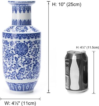 Ваза синьо-біла керамічна Chinoiserie 25.4 см для дому, декор для вітальні, полиці, каміна