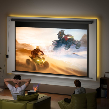 Екран проекційний Beamer-Leinwand, формат 16:9, з пультом дистанційного керування, розміром 266 x 149 см (120 дюймів), чорного кольору