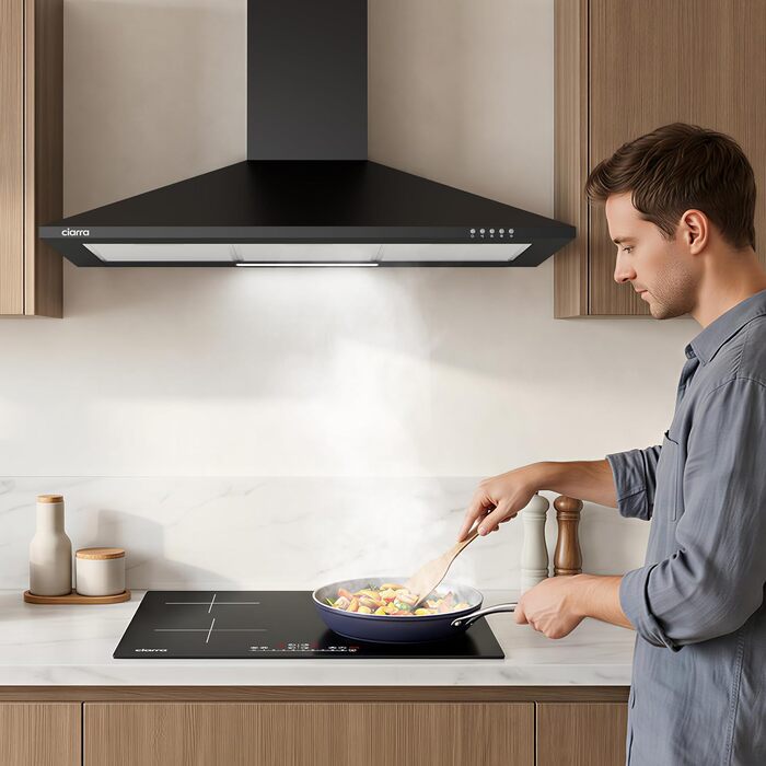 Витяжка для кухні CIARRA CBCS6201 A++ пірамідальна, нержавіюча сталь, 90 см, 404 м³/год, з вугільним фільтром CBCF002X2, режим відведення та рециркуляції
