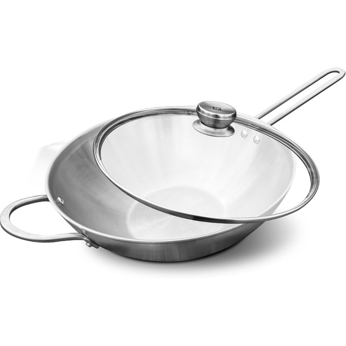 Вок Zwilling TwinNova 30 см з кришкою, 2 шт. - нержавіюча сталь, для всіх плит, не потребує покриття, стійкий до миття в посудомийній машині