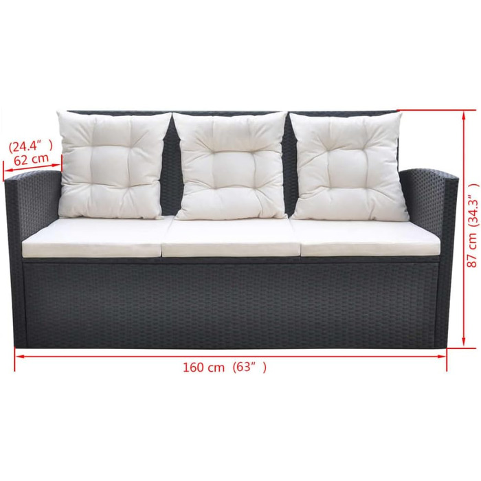 Комплект садових меблів Garten-Lounge 6-TLG з подушками, полиротанг, чорний