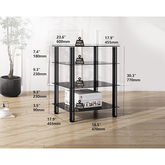 Тумба для ТВ та Hi-Fi FITUEYES, скло і алюміній, 600x455x762 мм
