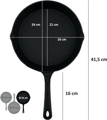 Набір з 3 чавунних сковорідок 16см, 20см, 24см BBQ-Toro