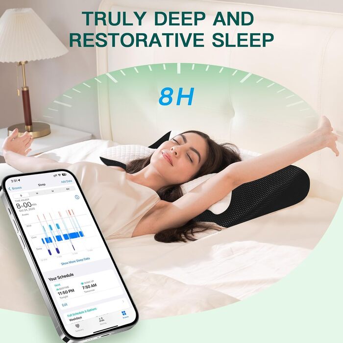 Подушка для шиї з піни Memory Foam 2-в-1, ергономічна, 60x40x12/14 см, чорна. Для спини, боку та живота.