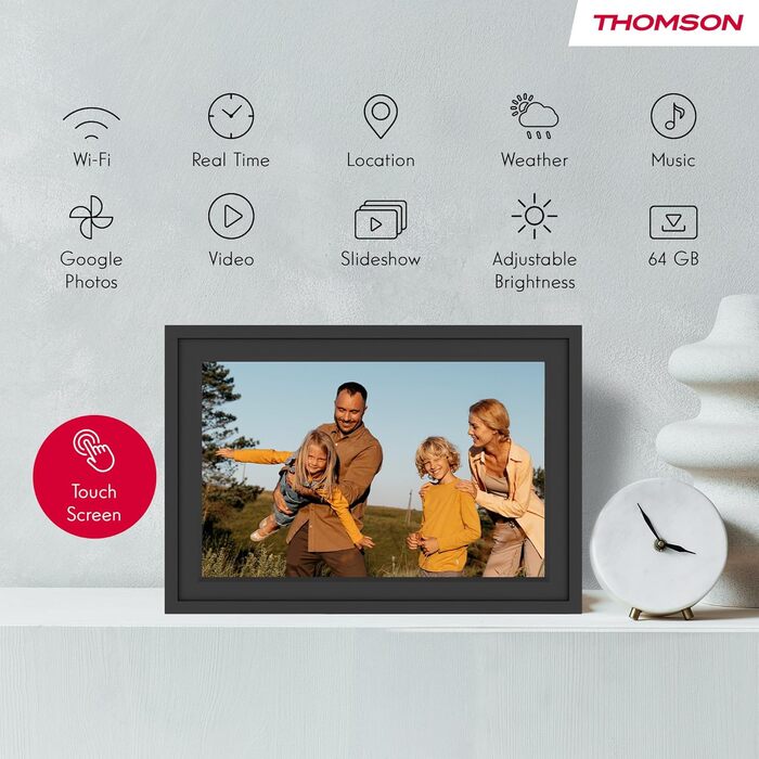Фоторама Thomson Fotorahmen 10 дюймів: FHD IPS сенсорний екран, 32 GB, Wi-Fi, поворот, iOS/Android (Чорний)