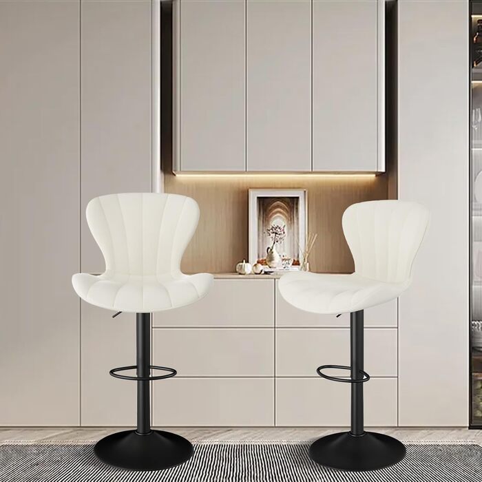Барний стілець Hawthyhome, комплект 2 шт., регульований по висоті, обертовий, зі спинкою і підніжкою, сучасний кухонний стілець з чорної екошкіри, для кухні і їдальні