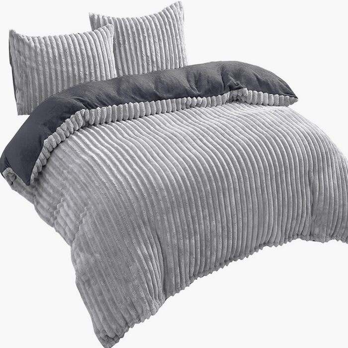Комплект постільної білизни Leonado Vicenti Cashmere-Touch Teddy Plüsch, фланель з ефектом вельвету, зимовий теплий набір 3-в-1, корал-фліс, Сірий-Антрацит, 240x220 см