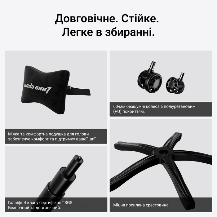 Крісло геймерське ігрове Anda Seat Phantom 4 L до 90 кг Gray Fabric (AD18YSD-72-G-F-G01)