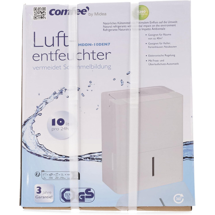 Осушувач повітря Comfee 10 л/24 год для приміщень до 16 м² з LED-дисплеєм, проти вологи та цвілі, модель MDDN-10DEN7