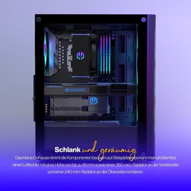 Ігровий корпус ENDORFY Ventum 200 ARGB ATX з 4 ARGB вентиляторами, загартованим склом та mesh-панеллю, компактний форм-фактор, широка сумісність з охолодженням