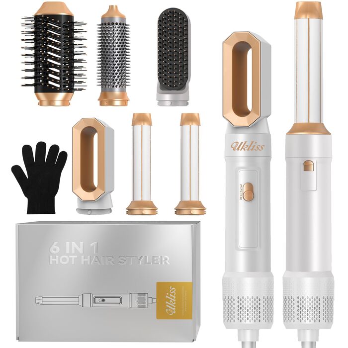 UKLISS 6-в-1 Hairstyler: Фен-щітка для волосся з насадкою для завивки, професійний набір для укладки, подарунок для жінок