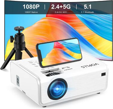 Портативний проєктор Smart Mini Beamer 4k з автофокусом та корекцією трапецеїдальних спотворень, 28000 люмен, WiFi6, Bluetooth, Full HD 1080P, 210° оберт, для домашнього кінотеатру та використання на відкритому повітрі (сумісний з Netflix та Dolby Audio, 