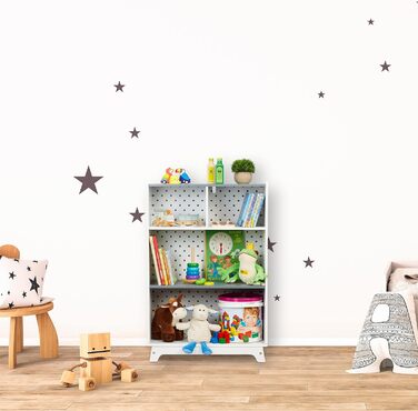 Дитяча полиця для іграшок і книг Relaxdays, 4 секції, 90x60x30 см, для хлопчиків і дівчаток, біла/сіра