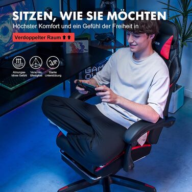 Ігровий крісло GTPLAYER з підніжкою, регульованою висотою та підтримкою попереку (червоний)