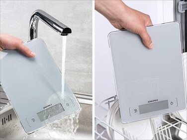 Кухонні ваги електронні Soehnle Page Aqua Proof 10 кг, водонепроникні, з сенсорним керуванням, для зважування продуктів, з батарейками, низький профіль