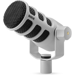 Динамічний мікрофон RØDE PodMic білого кольору для подкастингу, стрімінгу, ігор та запису голосу, мовна якість, з інтегрованим кріпленням