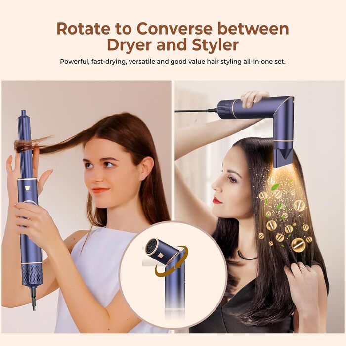 Mogawave Airstyler Airbrush Pro 1000W - 5-в-1 Фен-щітка для волосся з обертанням, іонізація, об'єм та завивка (Коричневий)