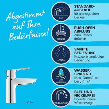 Змішувач для ванної кімнати Grohe Start, водозберігаючий, хром, 17 см, з інструментом 3-в-1 для легкої установки