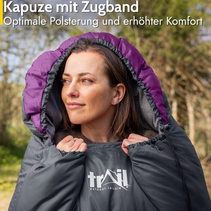Легкий трисезонний спальний мішок Trail Alpin з капюшоном та компресійним мішком, 250 г, фіолетовий