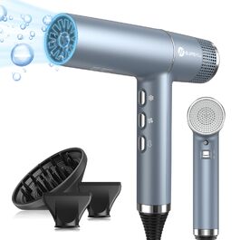Фен для волосся slopehill з безщітковим двигуном, 2000W, Oxy Active Technology, LED-дисплеєм та мікрофільтром, ультралегкий (268г), синій