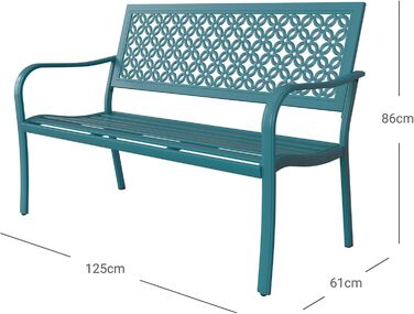 Металева лавка Grand Patio для саду, парку, балкону - 2-3 особи, з підлокітниками, ретро-стиль, блакитна