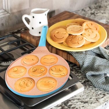 Сковорода для млинців і панкейків з 7 відсіками Smile Joeji's Kitchen, 26,5 см, антипригарна, алюмінієва, для індукції, синя, дитяча, універсальна