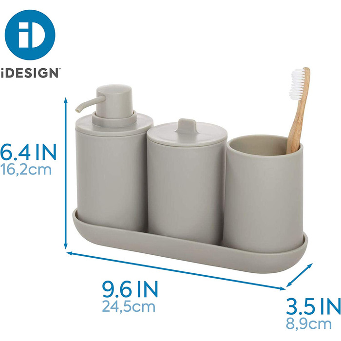 Набір для ванної кімнати iDesign Badezimmer Set (сірий): мильниця, тримач для зубних щіток, дозатор ватних дисків, піднос.