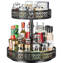 Органайзер Lazy Susan з 2 ярусами, обертовий металевий піднос 30,5 см, регульований, чорний, для спецій, кухні, шафи, ванної