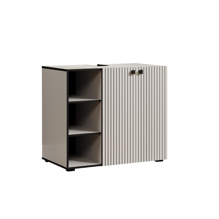 Тумба під раковину на колесах PureBliss від trendteam smart living, 80x64x42 см, з 2 відкритими полицями та вставною дошкою, стійка до подряпин, світло-сірий кашемір