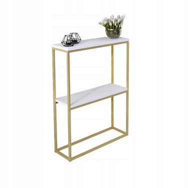 Вузька консоль у передпокій Glamour, подвійна, 60x20x80 см, золота з білим матовим столом