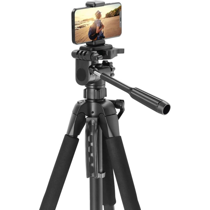 Hama штатив для камери Action 165 3D, легкий фотоштатив 61-165 см, трипод з 3D-головкою, тримачем для смартфона, для дзеркальних камер Canon/Nikon/Sony, чорний