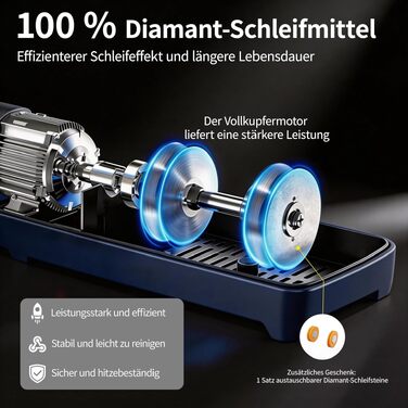 Електричний професійний точило для ножів з діамантовим напилком, тихий двигун, для всіх типів кухонних ножів (синій)