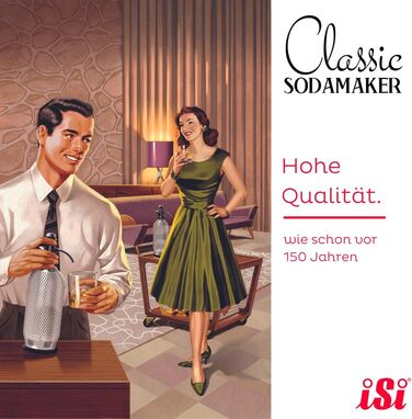 Сифон для газування води iSi Soda Maker Classic Geschenkset, 1 л, нержавіюча сталь, набір із 2 склянок і 10 капсул, барне приладдя для приготування содової води
