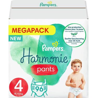 Підгузки-трусики Pampers Harmony Pants розмір 4 (9-15 кг), гіпоалергенні з рослинними компонентами, 96 шт (4 упаковки по 24 шт)