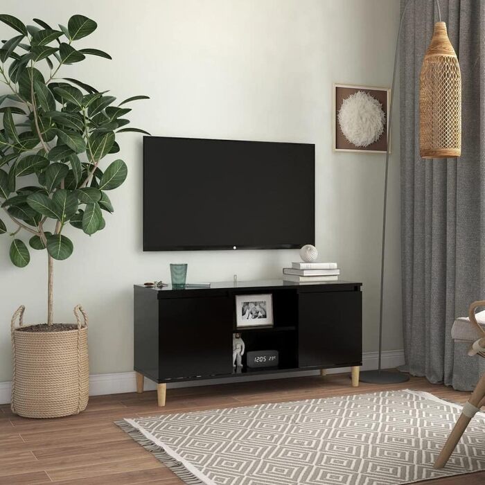 TV тумба vidaXL з масивними дерев'яними ніжками, чорна, 103,5x35x50 см — телевізійна підставка, тумба під телевізор, комод, меблі для вітальні