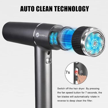 Фен для волосся slopehill з безщітковим двигуном 2000W, Oxy Active Technology, LED-дисплеєм та мікрофільтром, сірий