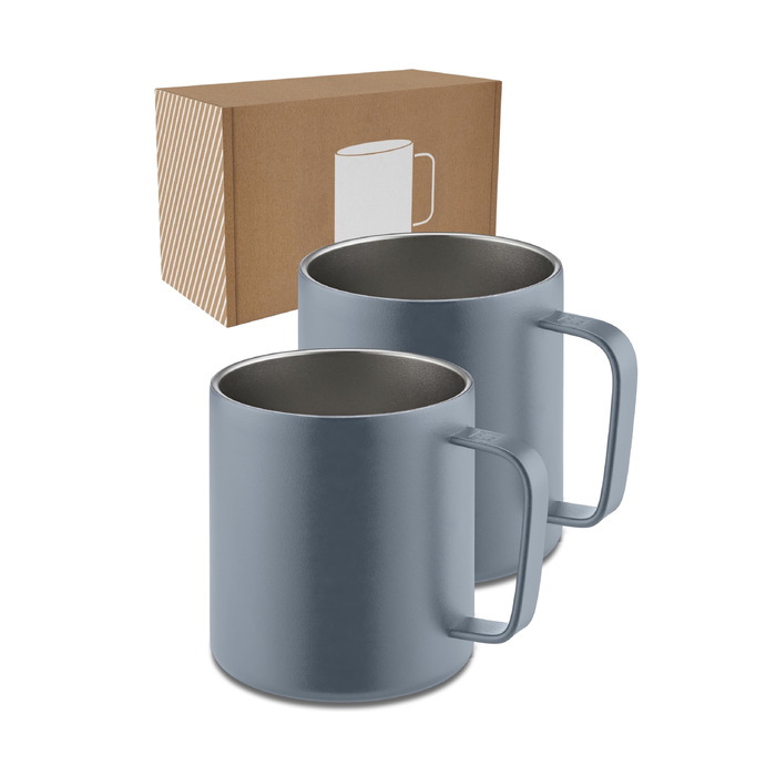 Набір термочашок LAMBDA COFFEE з ручкою, нержавіюча сталь, 2x360 мл, двостінна ізоляція для кемпінгу та outdoor, колір Dusk Blue
