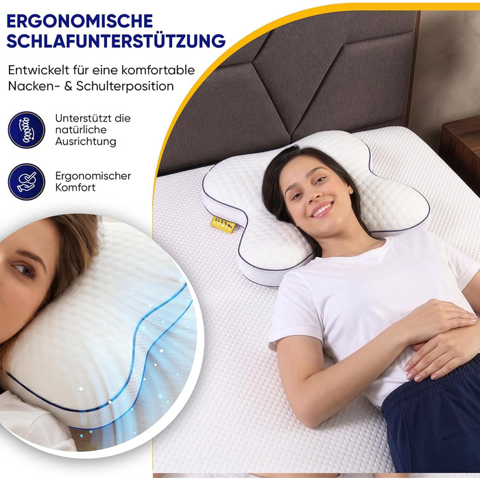 Ортопедична подушка-метелик SLEEP COMFY з ефектом пам'яті (Memory Foam), ергономічна підтримка шиї від болю та мігрені, сертифікат Oeko-TEX, для сну на боці