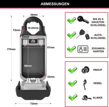 Сейф для ключів Master Lock з настінним кріпленням для вулиці, металевий захисний бокс для ключів, 12.6 x 7.2 x 5.2 см