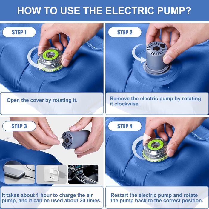Самонадувний туристичний килимок Tonfarb 12 см, водонепроникний, з ножним насосом, наметова матраc для кемпінгу, пляжу та походів, проти розривів, ультралегкий