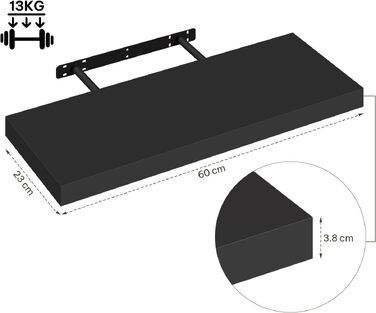 Полиця настінна плаваюча esituro Wandregal 2 шт., чорна, 120x22.9x3.8 см для вітальні, спальні, кухні, ванної кімнати
