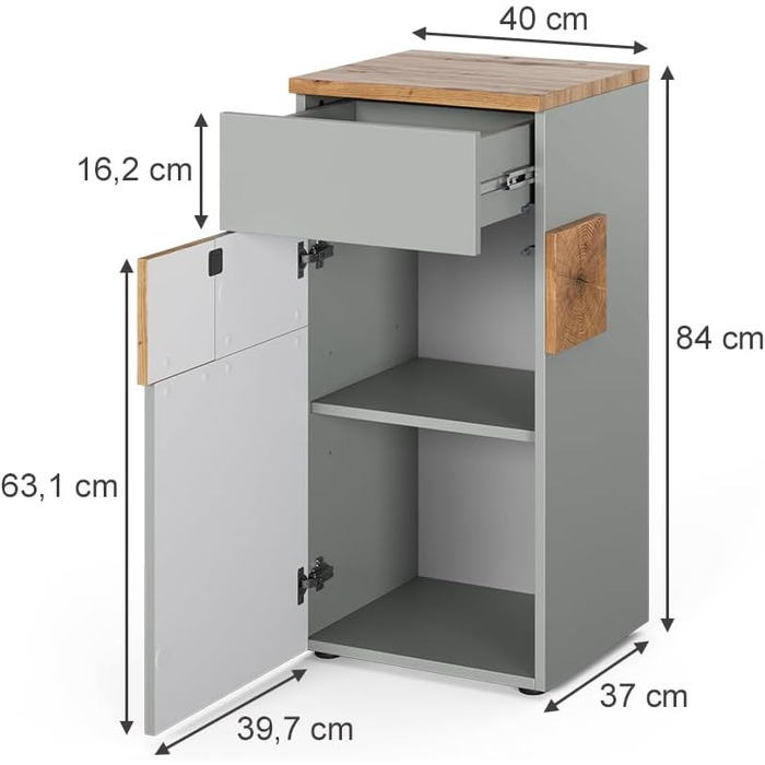 Тумба під умивальник Vicco Eden, 70 x 64.5 см, 2 шухляди, сіра, шафа для ванної кімнати