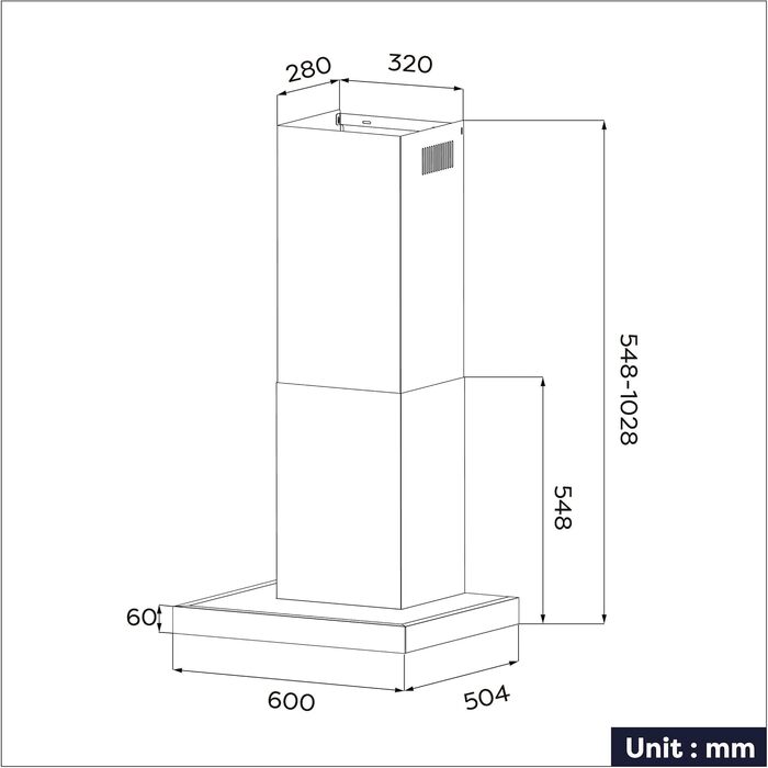 Витяжка для кухні CIARRA CBCS6102 A+++ 60см, чорна, продуктивність 650м³/год, з вугільним фільтром CBCF003, сенсорне керування, режим рециркуляції та відведення повітря