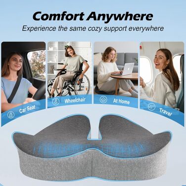 Подушка для офісного крісла Lofty Aim з Memory Foam: ергономічна, для куприка, при болях в спині та сідницях, для офісу, авто, літака, інвалідного візка – чорний та сірий