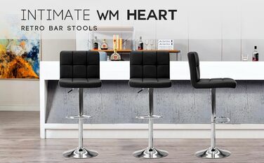 Барні стільці Intimate WM Heart, 2 шт, з м'яким сидінням, чорною оббивкою, спинкою та підніжкою, регульовані по висоті, для кухні та бару, сучасний дизайн