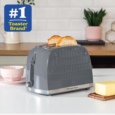 Тостер Russell Hobbs 26071 на 4 тости, сірий, з широкими слотами та підйомом, сучасний дизайн